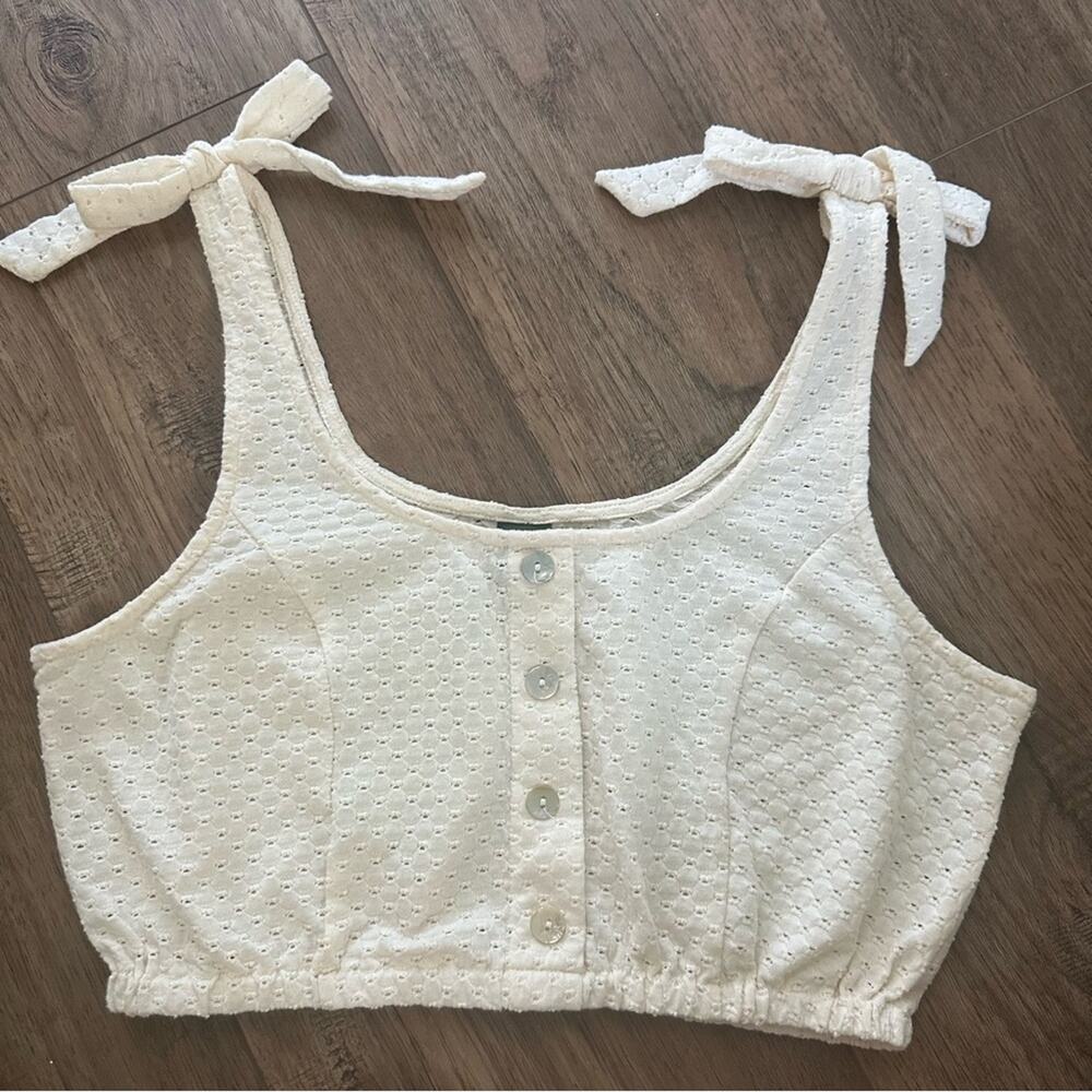 Wild Fable Cropped Tank Top, Eyelet, Bows, Faux Buttons, Size Small